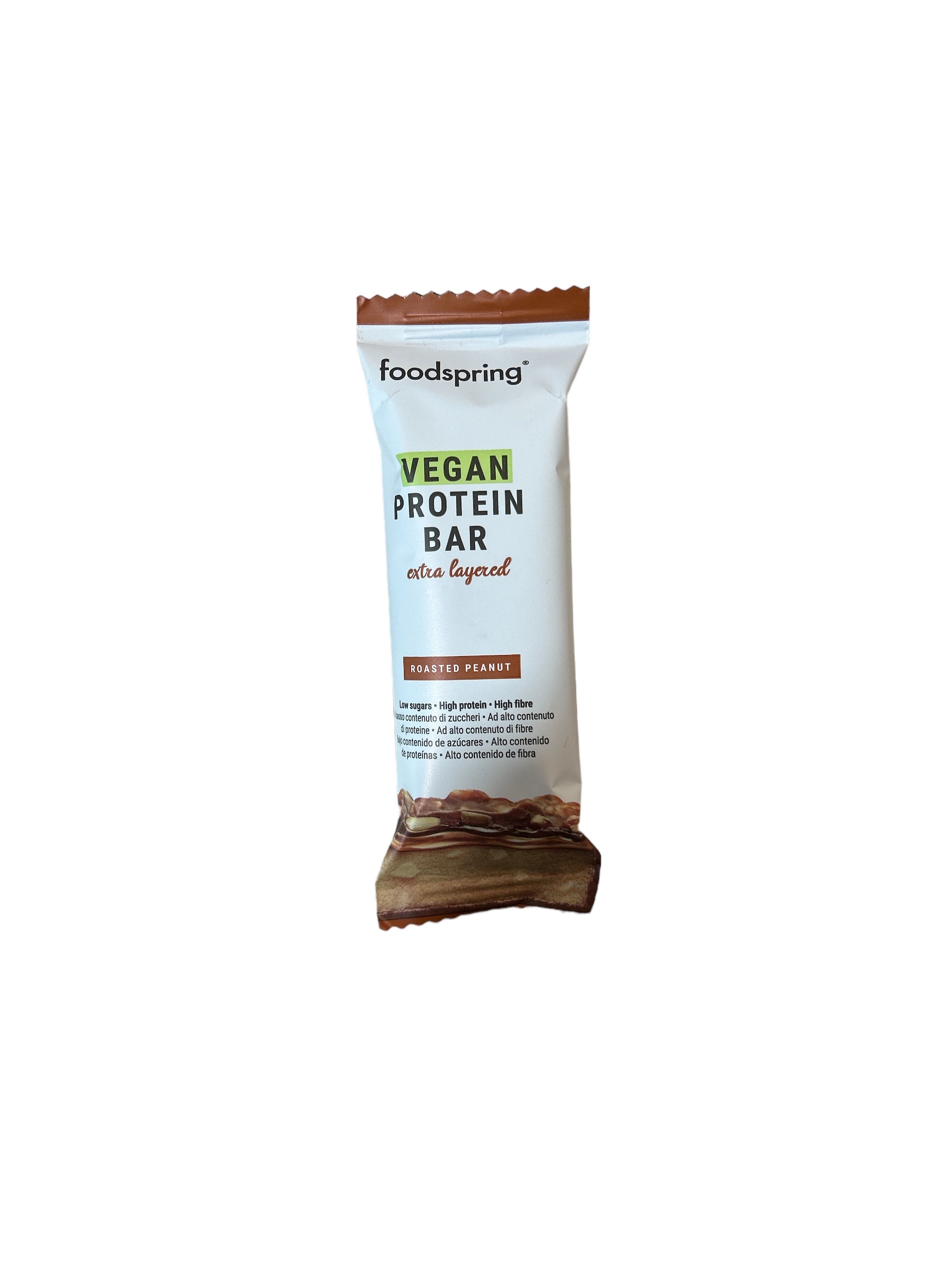Foodspring - Vegan Protein Bar Extra Layered Roasted Peanut / Barretta Proteica Vegana Multistrato gusto Arachidi Tostate 45g